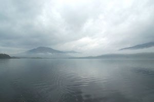 mist and low cloud on mountains around loch tay